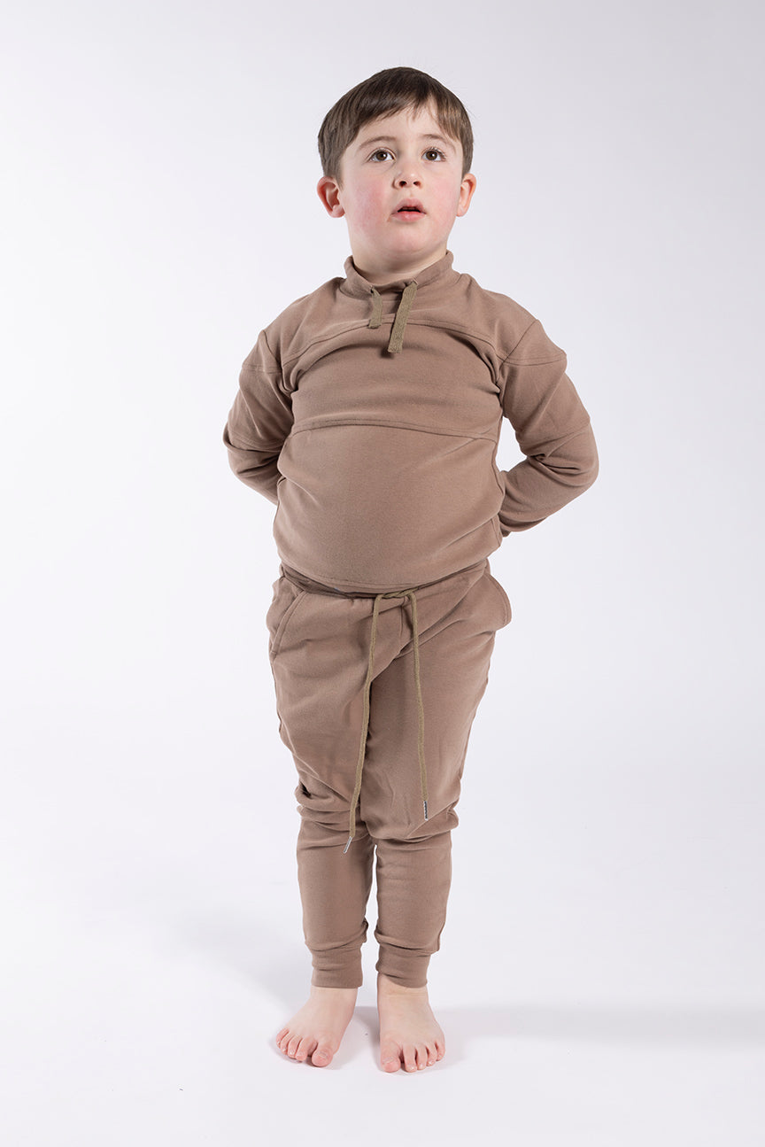 Drawstring Neck Sweatshirt Tan