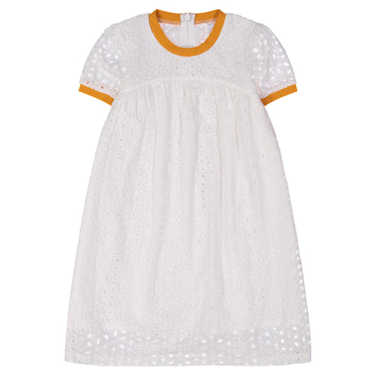 CONTRAST TRIM EYELET DRESS