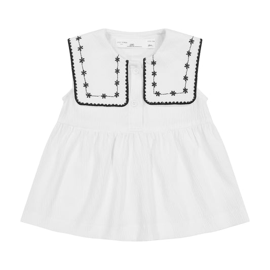 CRINKLE BABY TOP WITH EMBROIDERED COLLAR