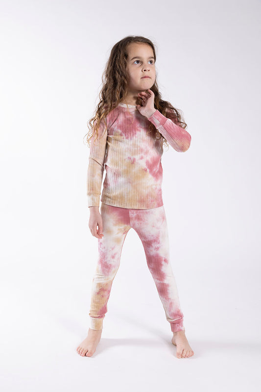 Tie Dye Ribbed Pajamas Set Pink