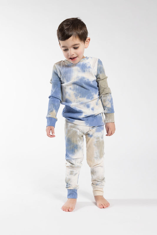 Tie Dye Ribbed Pajamas Set Blue