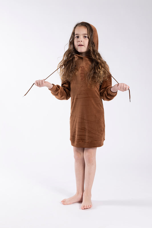 Velour Hoodie Dress Brown