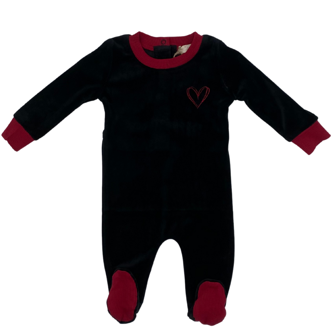 Red Trim Velour Footie