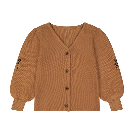 Embroidered Flower Cardigan Camel