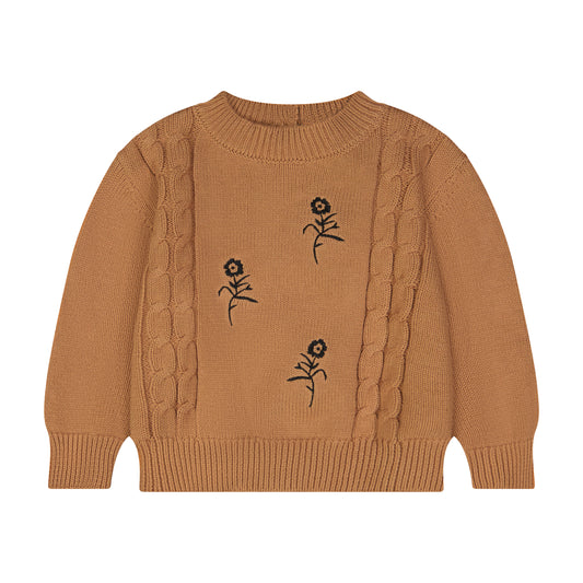 Embroidered Flower Sweater Camel