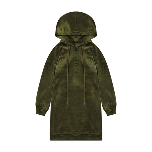 Velour Hoodie Dress Olive