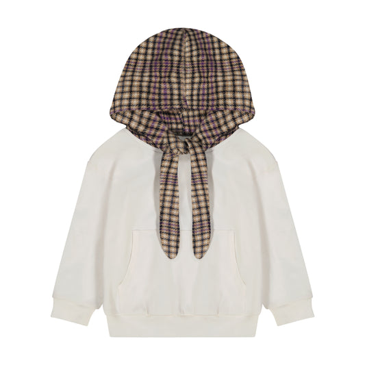 Plaid Tie Hood Sweatshirt